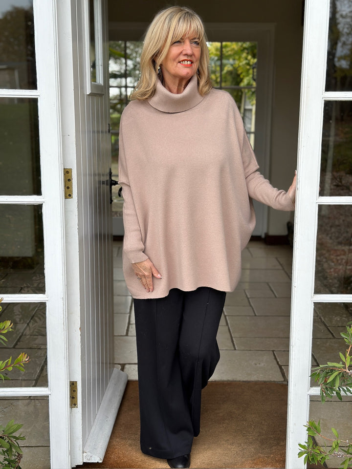 Ribbed Roll Neck Batwing Jumper | Mocha