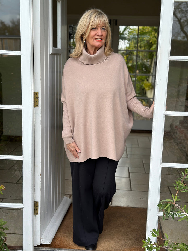 Ribbed Roll Neck Batwing Jumper | Mocha