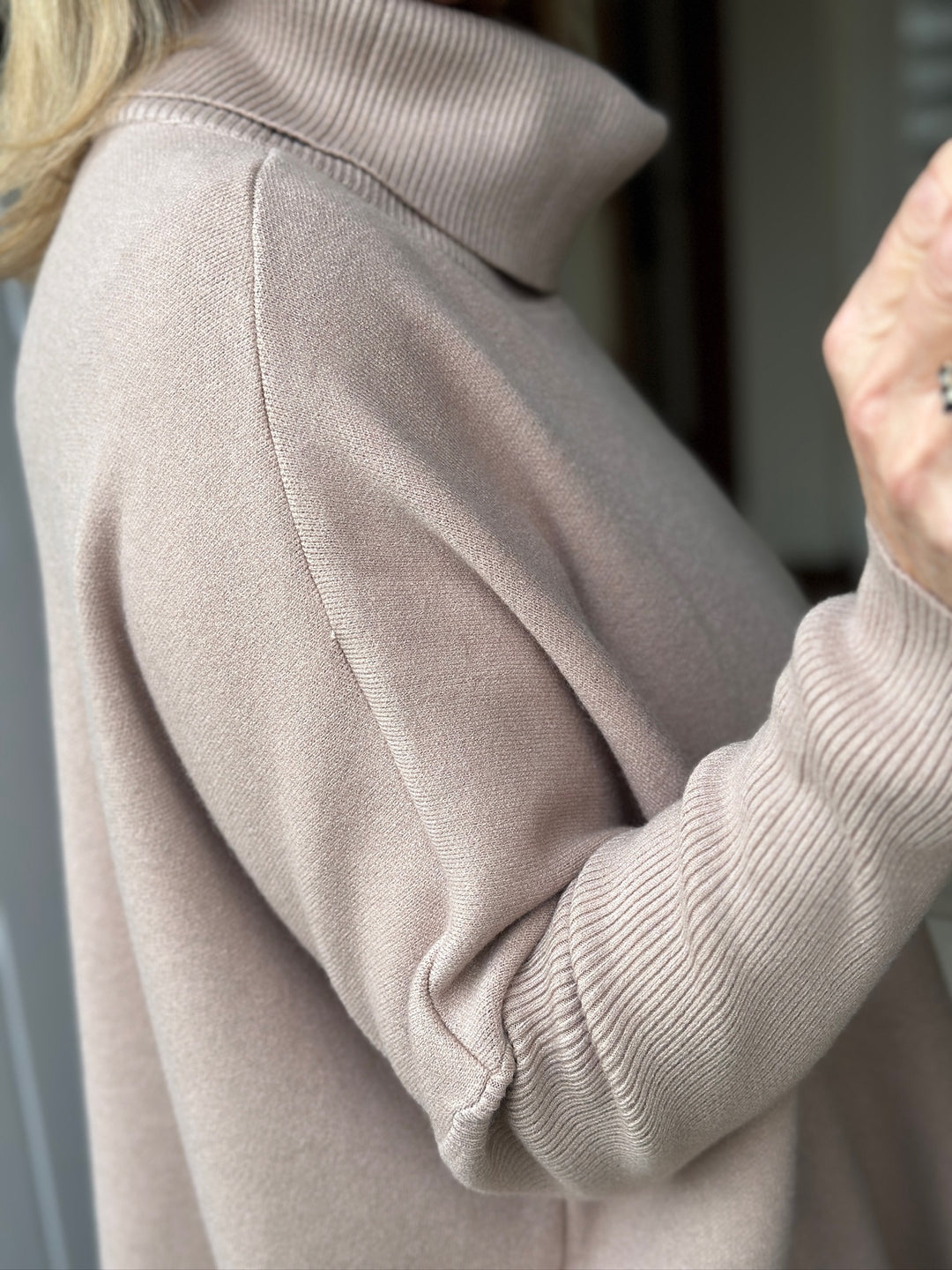 Ribbed Roll Neck Batwing Jumper | Beige