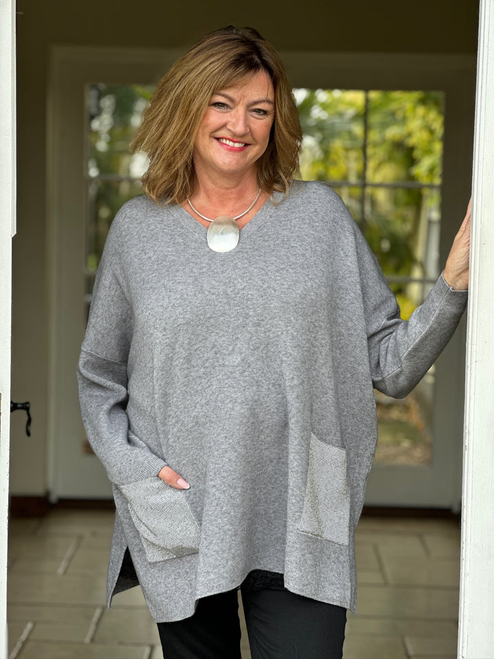 Sparkle Pocket Soft Knit Top | Grey