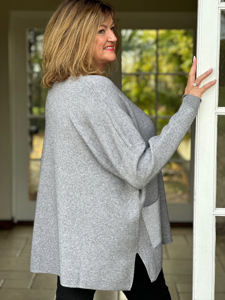 Sparkle Pocket Soft Knit Top | Grey