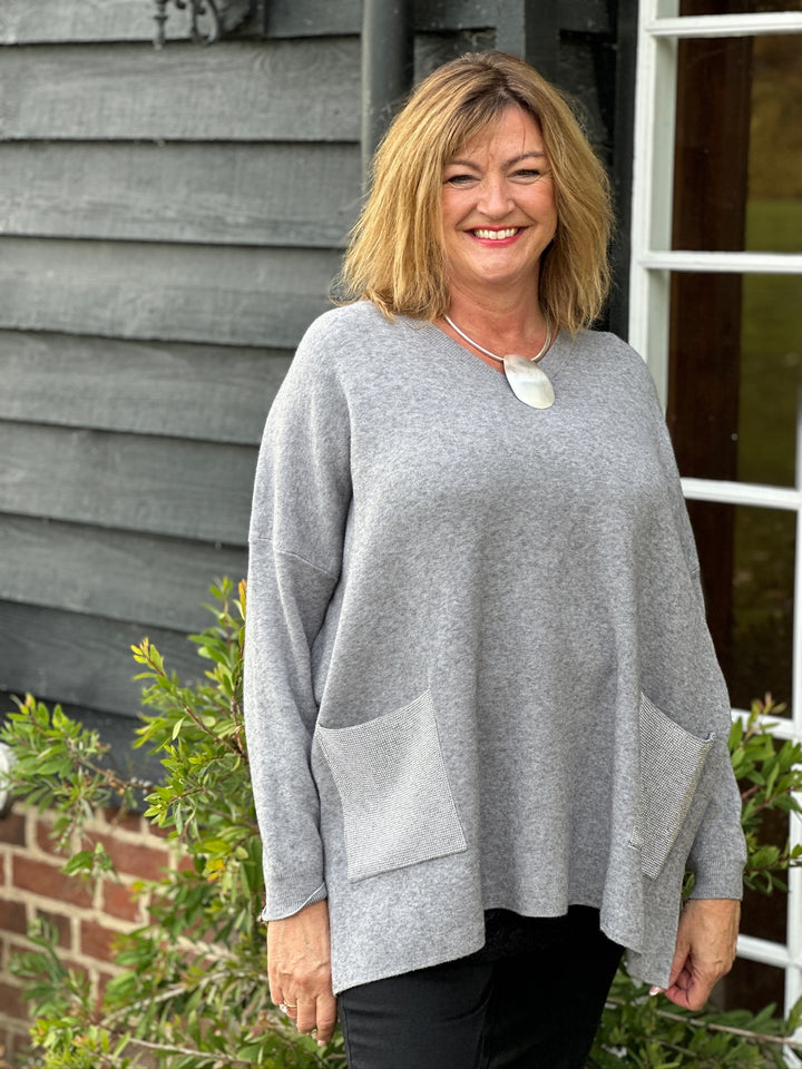 Sparkle Pocket Soft Knit Top | Grey