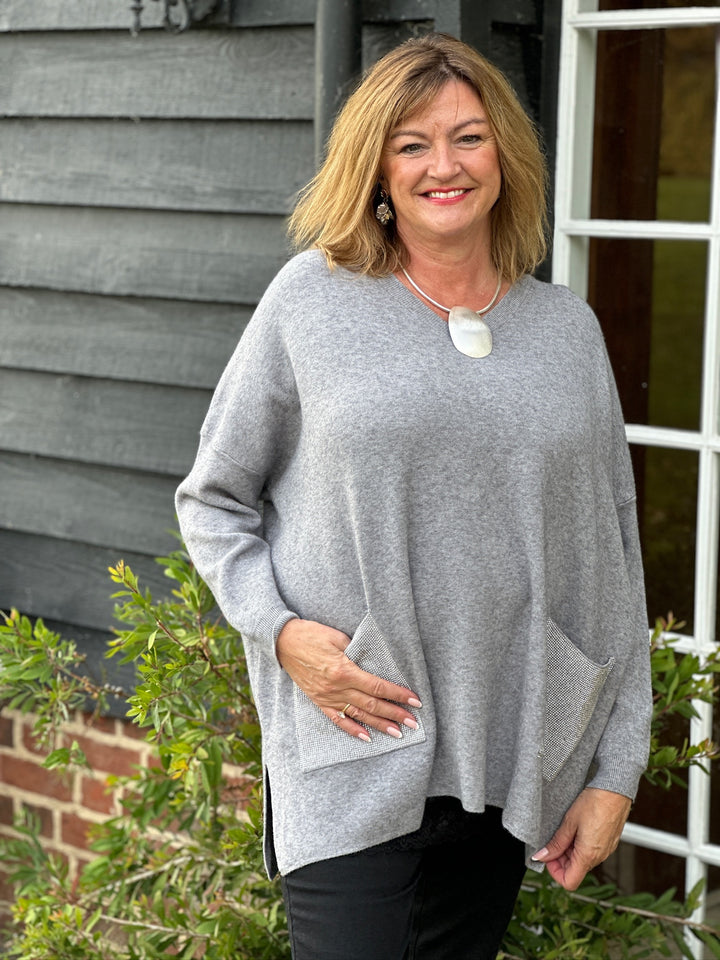 Sparkle Pocket Soft Knit Top | Grey