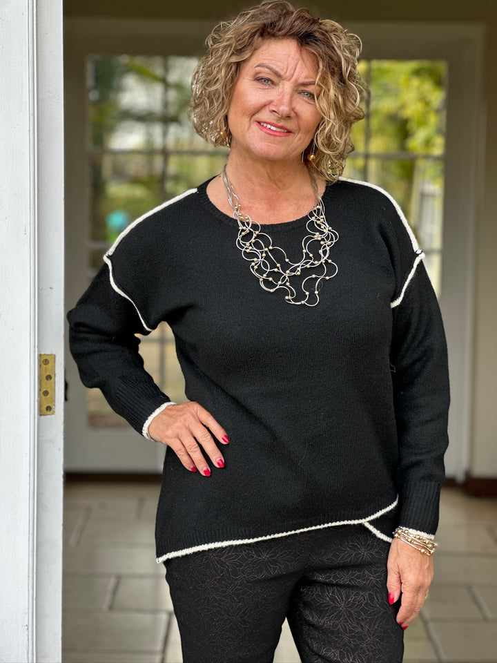 Contrast Trim Asymmetric Hem Jumper | Black