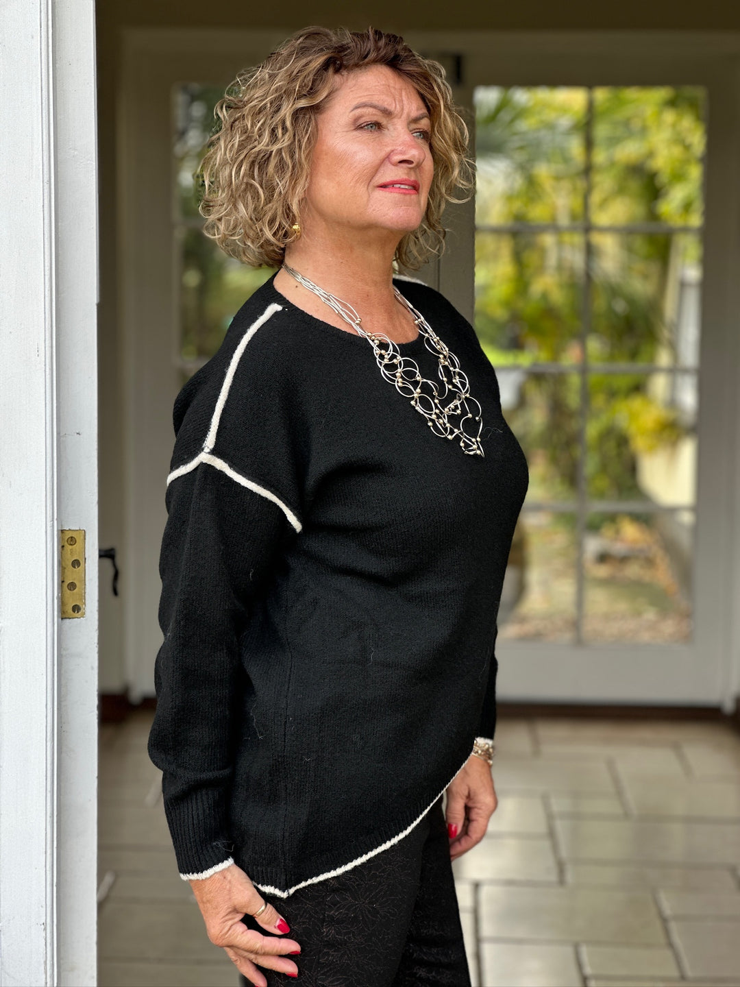 Contrast Trim Asymmetric Hem Jumper | Black