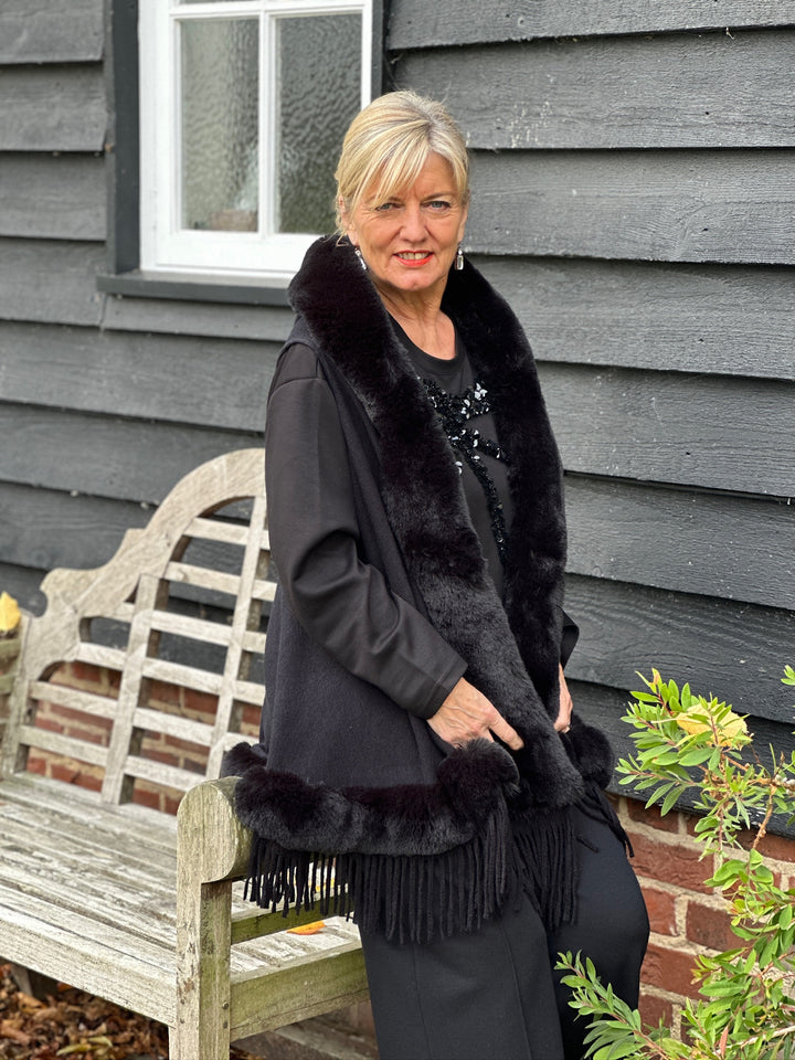 Faux Fur Tassel Gilet - PIA ROSSINI | Black – Mandy's Heaven