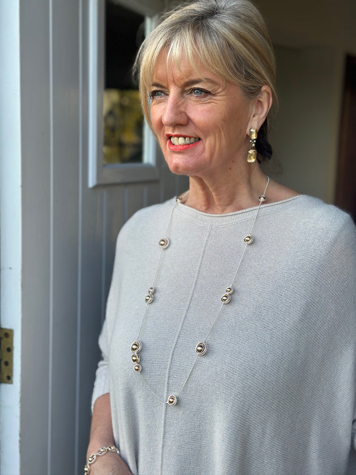 Orbit Bead Long Necklace | Silver & Rose Gold