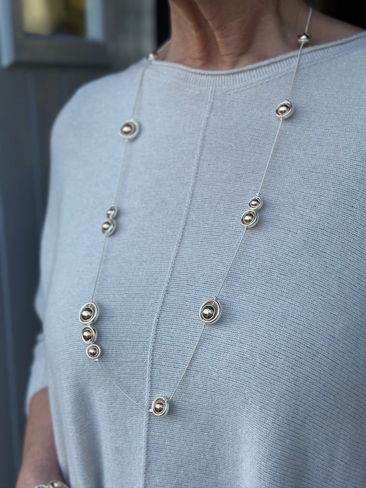 Orbit Bead Long Necklace | Silver & Rose Gold