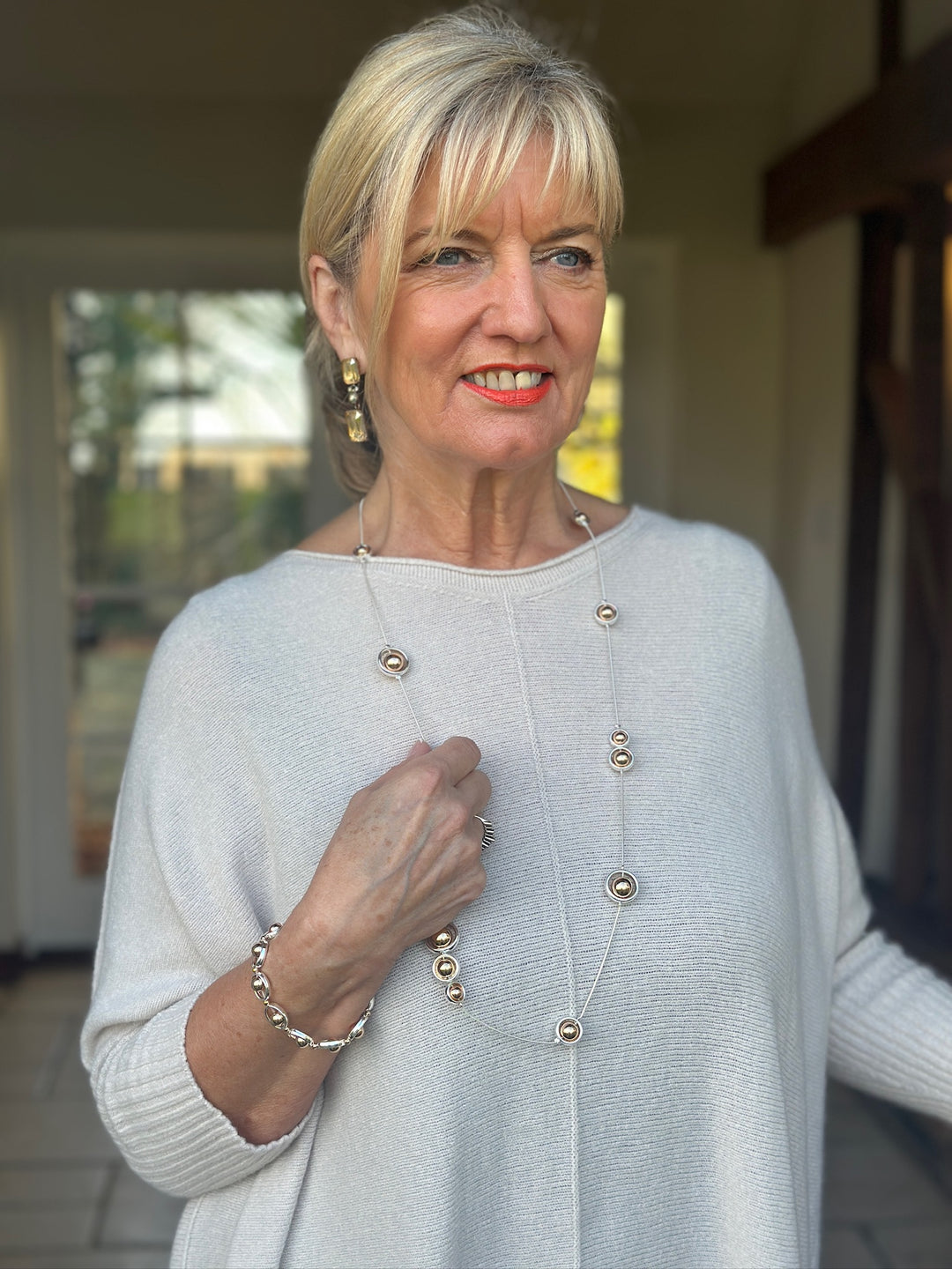 Orbit Bead Long Necklace | Silver & Rose Gold