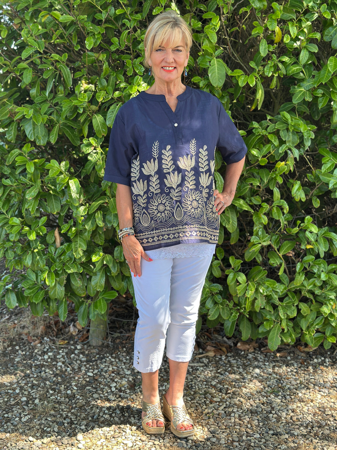 Isla Embroidered Top | Navy
