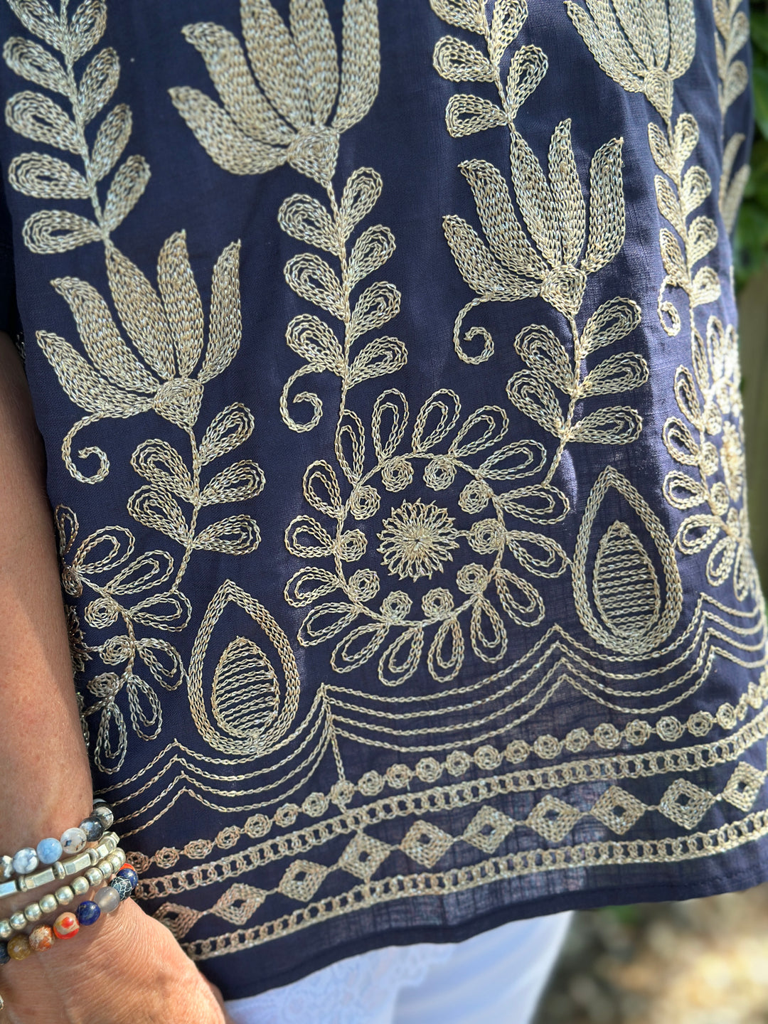 Isla Embroidered Top | Navy
