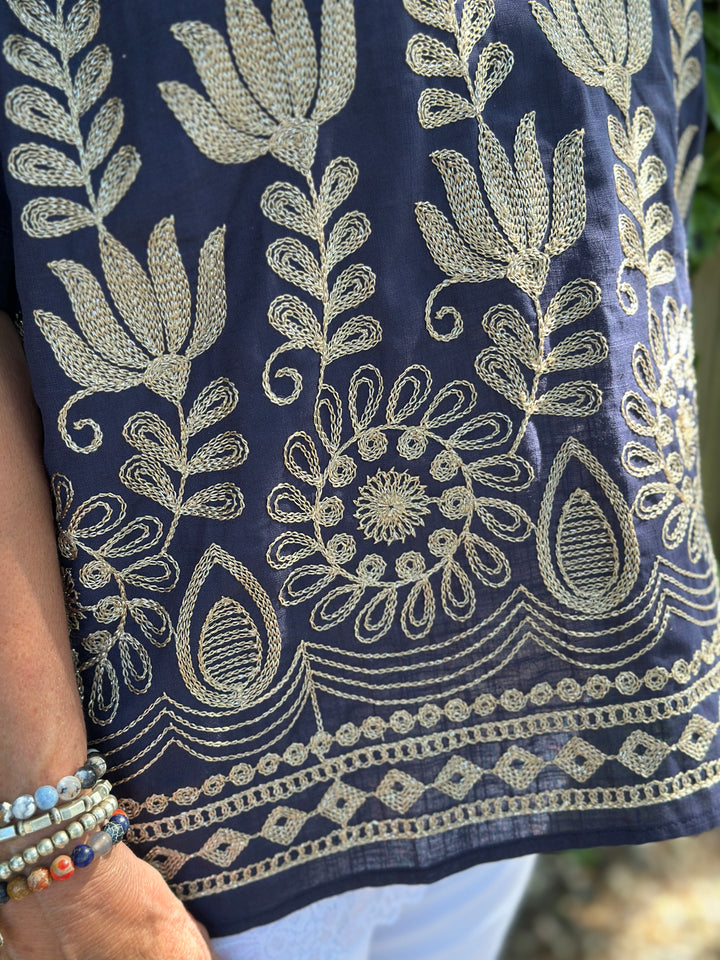 Isla Embroidered Top | Navy