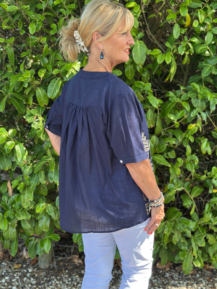 Isla Embroidered Top | Navy