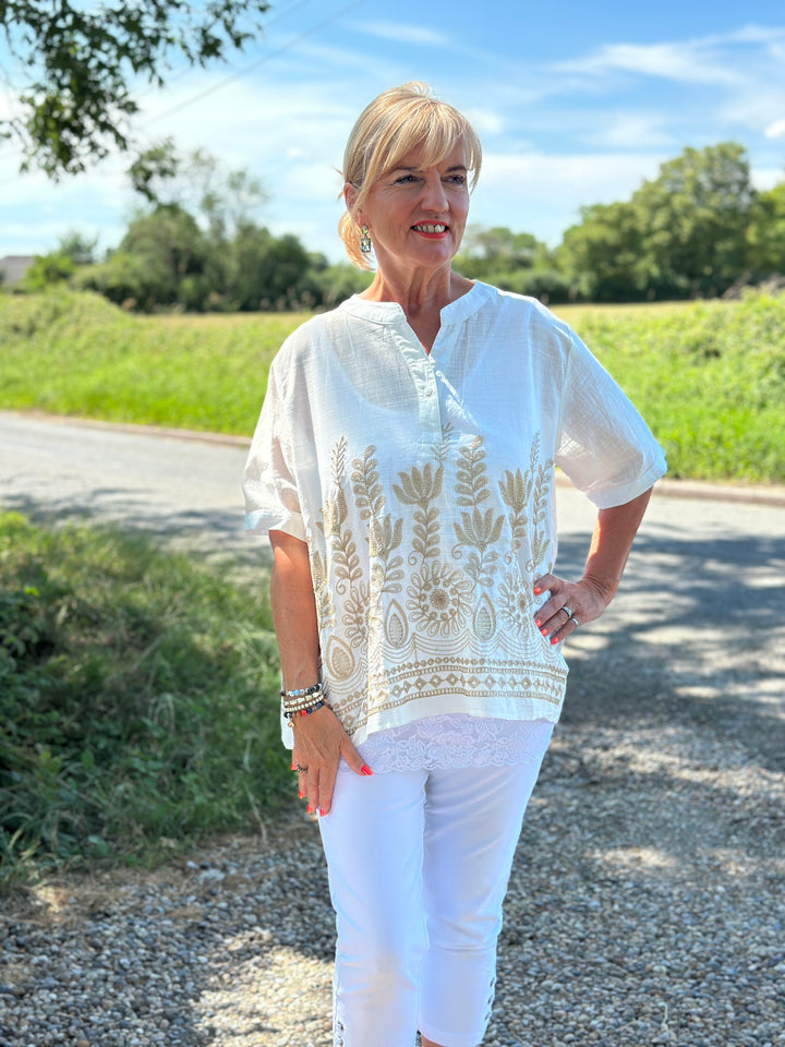 Isla Embroidered Top | Off White