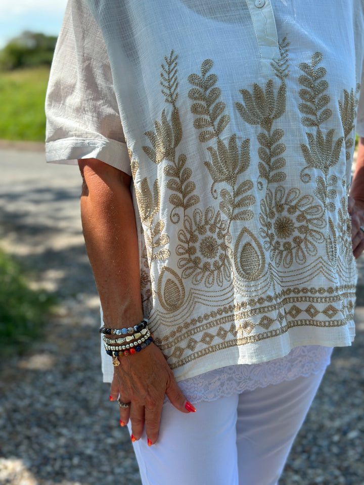 Isla Embroidered Top | Off White