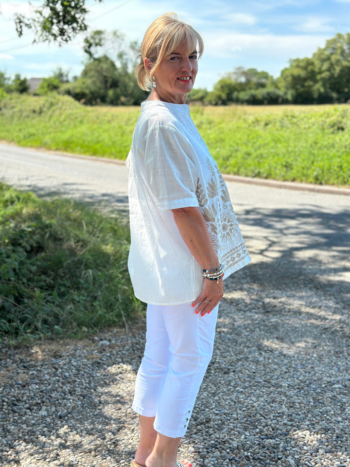 Isla Embroidered Top | Off White