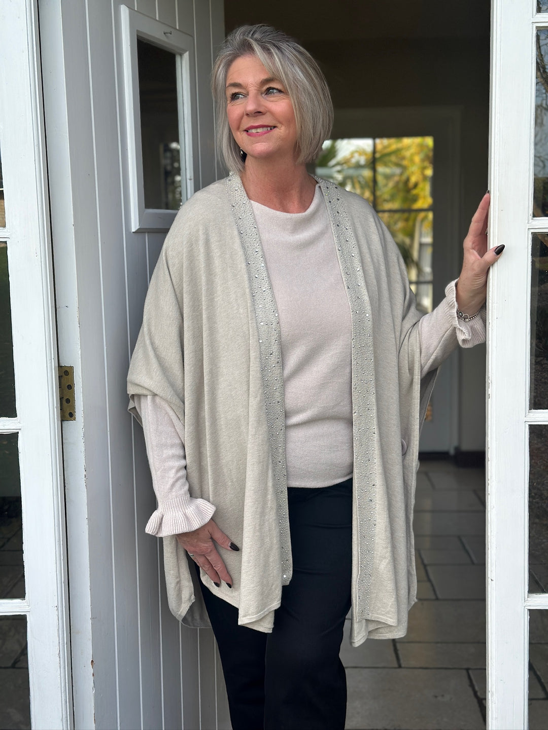 Embellished Kimono Style Cardigan | Cream
