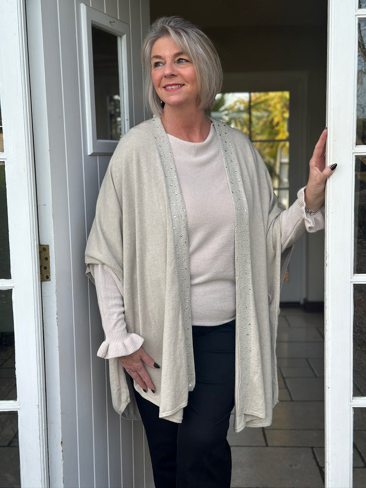 Embellished Kimono Style Cardigan | Cream
