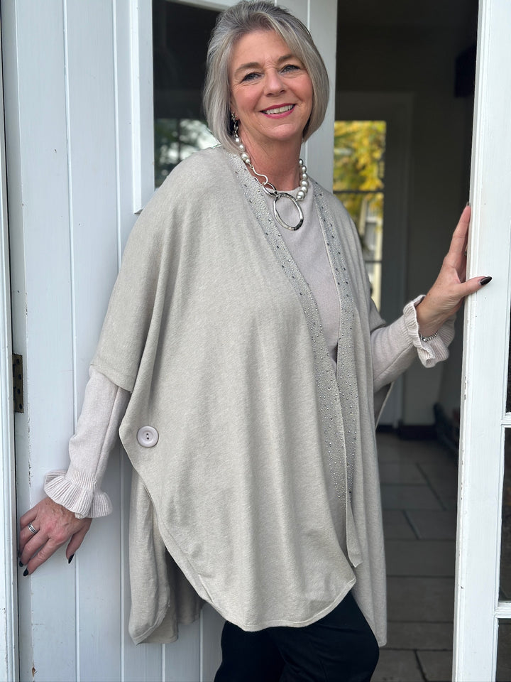 Embellished Kimono Style Cardigan | Cream