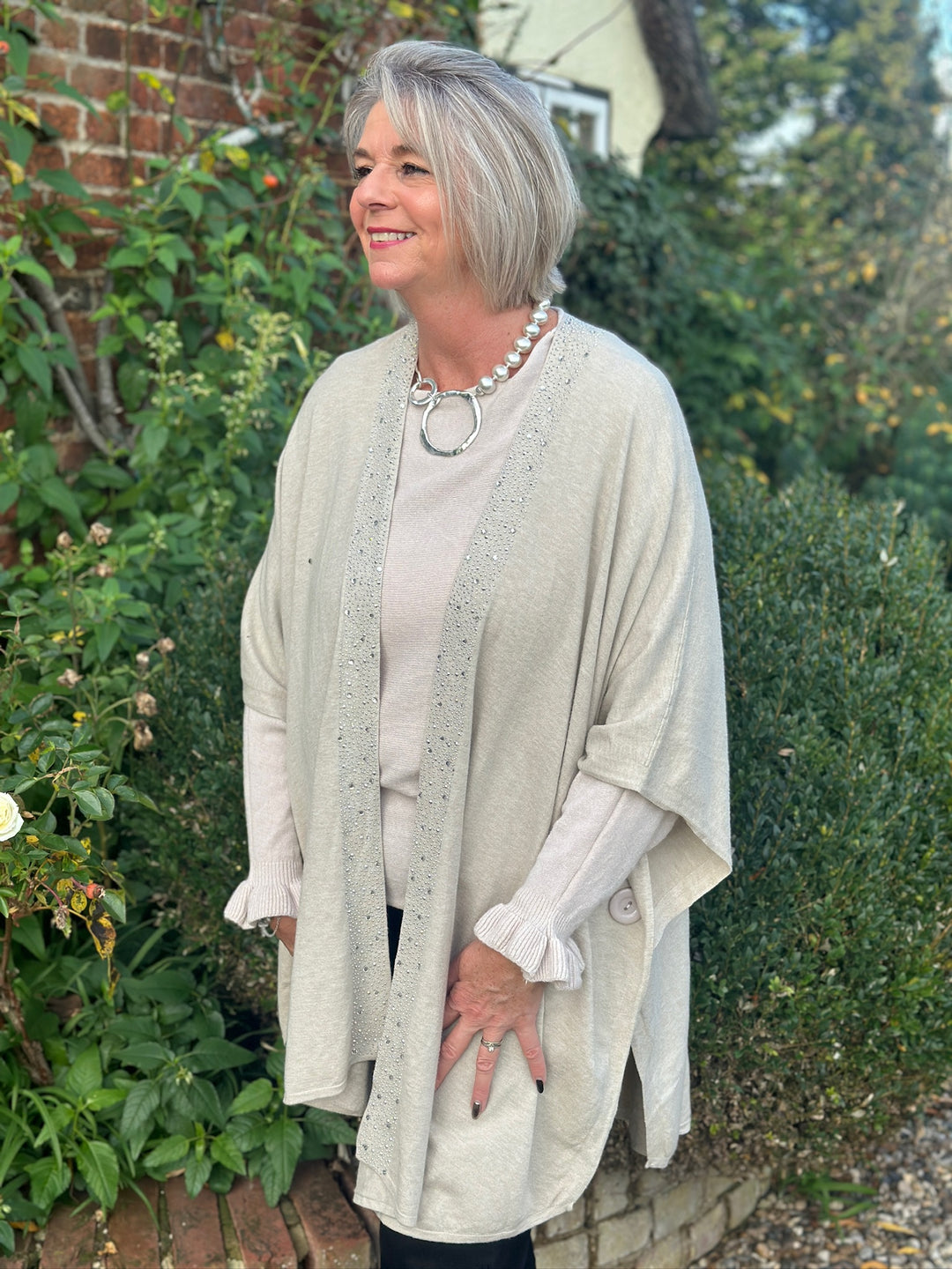 Embellished Kimono Style Cardigan | Cream