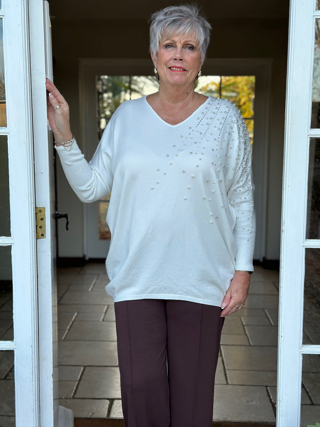 Scattered Embellished Knit Jumper | Ivory