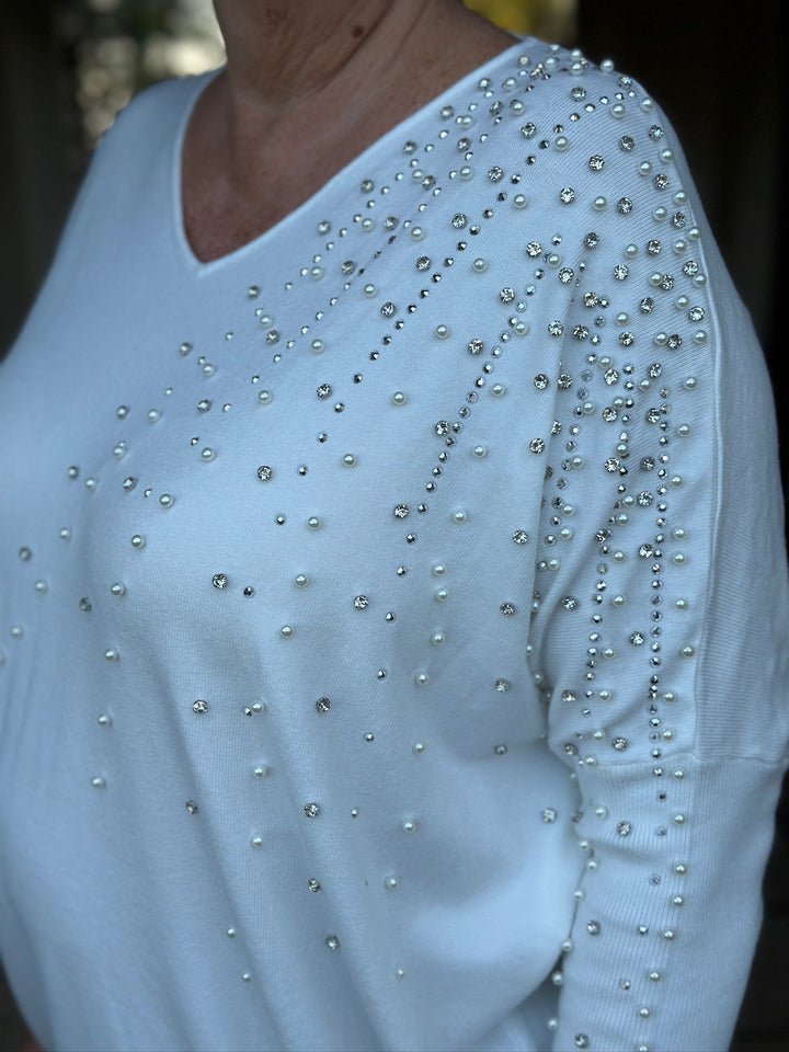 Scattered Embellished Knit Jumper | Ivory