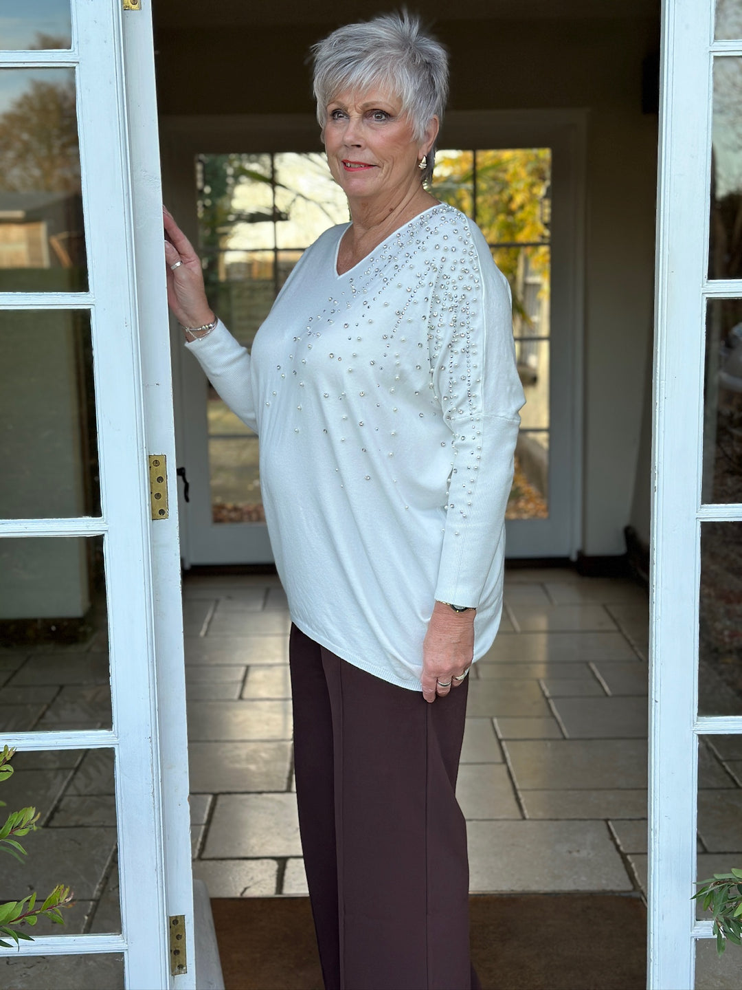 Scattered Embellished Knit Jumper | Ivory