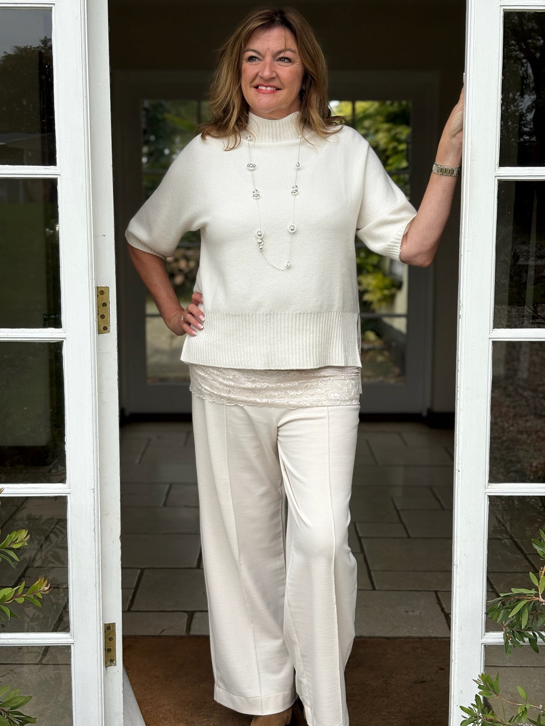 Ribbed Turtle Neck Knit Top | Ivory