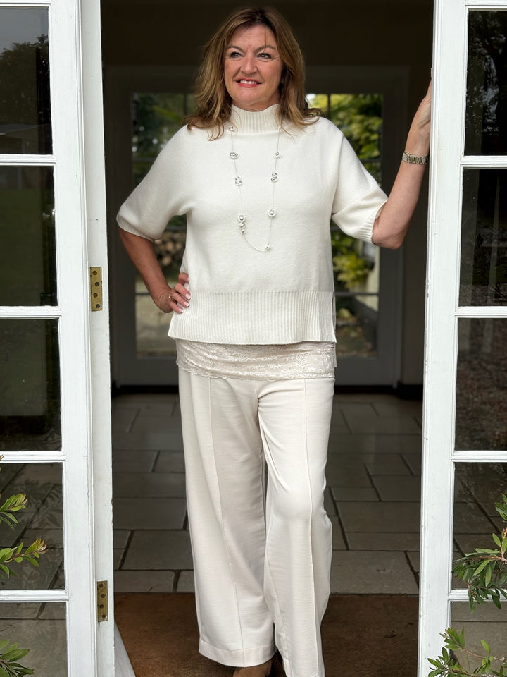 Ribbed Turtle Neck Knit Top | Ivory