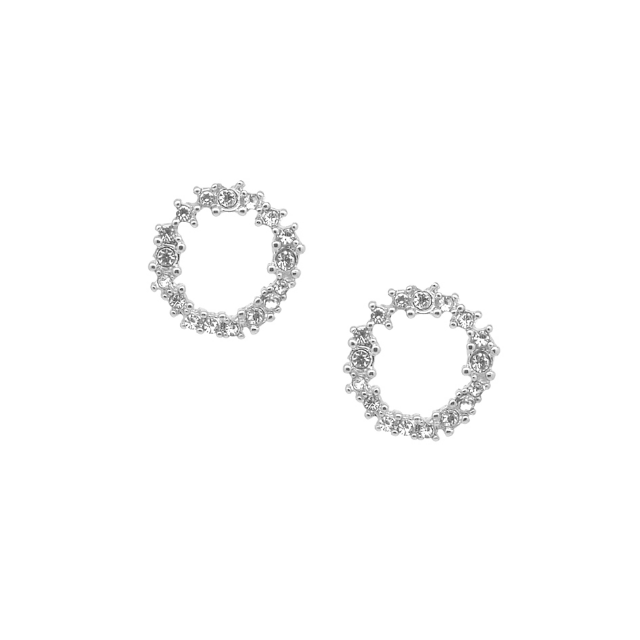 Crystal Cluster Circle Earring | Silver