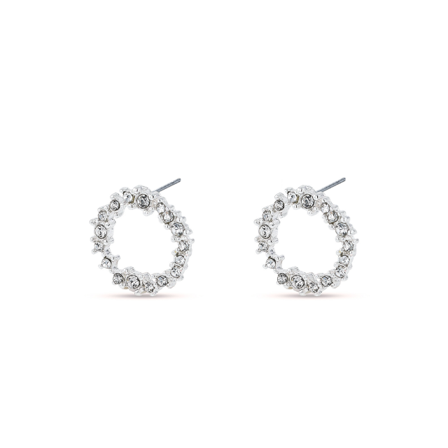 Crystal Cluster Circle Earring | Silver
