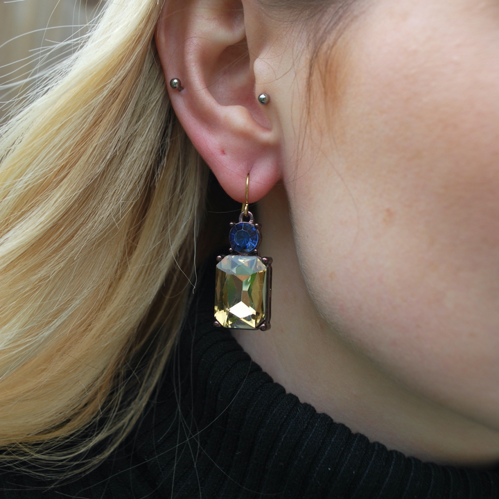 Hook Twin Gem Earrings | Smoke & Deep Blue