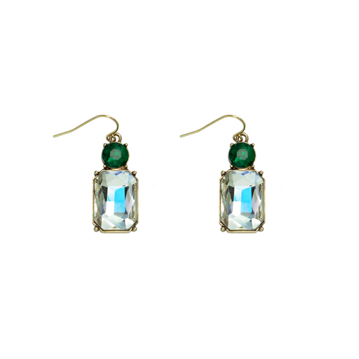 Hook Twin Gem Earrings | Clear & Emerald Green
