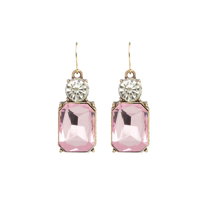 Hook Twin Gem Earrings | Pink & Clear