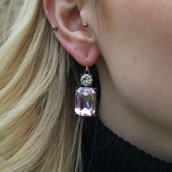 Hook Twin Gem Earrings | Pink & Clear