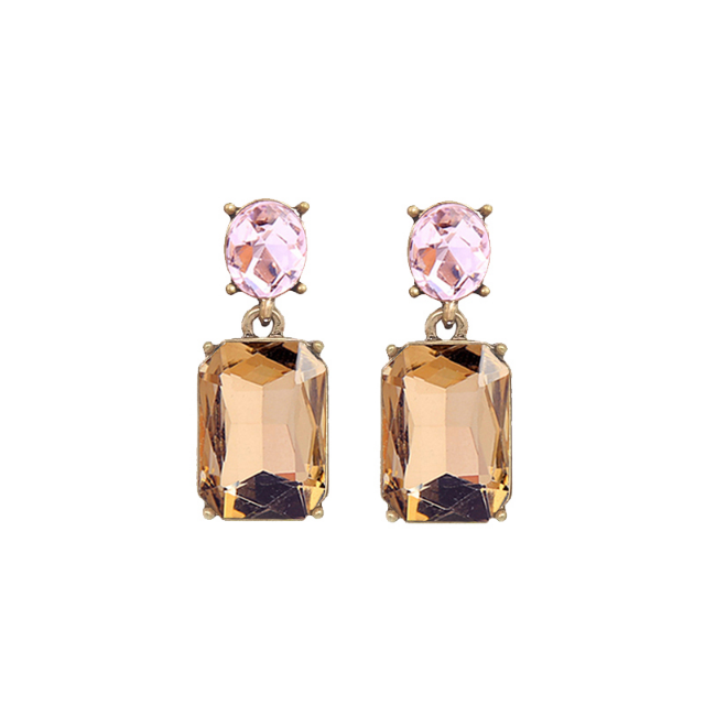 Oval & Square Gem Earrings | Amber & Pink
