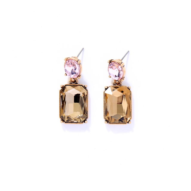 Oval & Square Gem Earrings | Amber & Pink