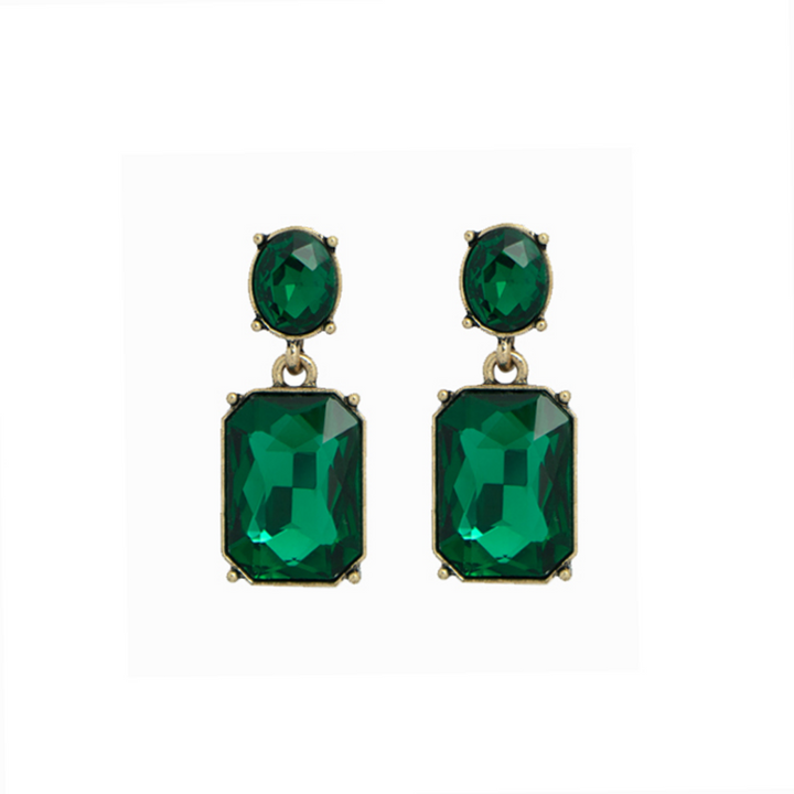 Oval & Square Gem Earrings | Emerald