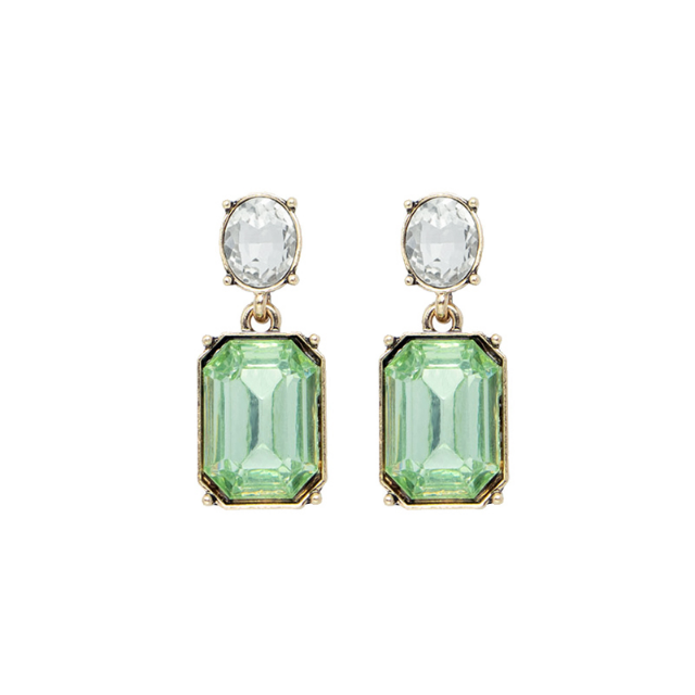 Oval & Square Gem Earrings | Green & Clear