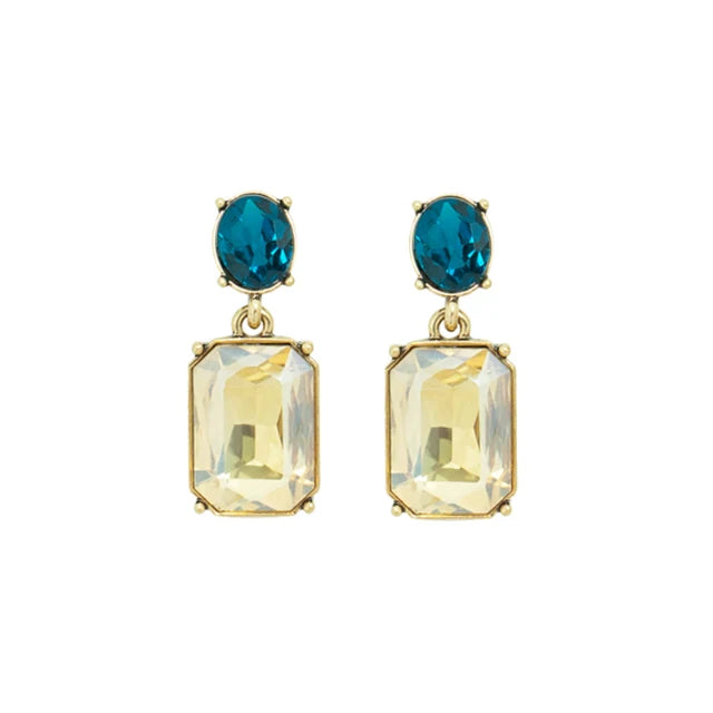 Oval & Square Gem Earrings | Smoke & Turquoise