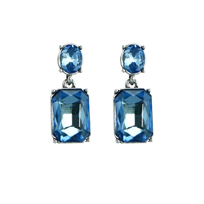 Oval & Square Gem Earrings | Denim Blue