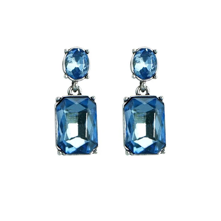 Oval & Square Gem Earrings | Denim Blue