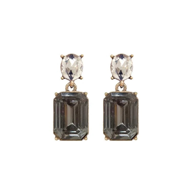 Oval & Square Gem Earrings | Slate Grey & Clear
