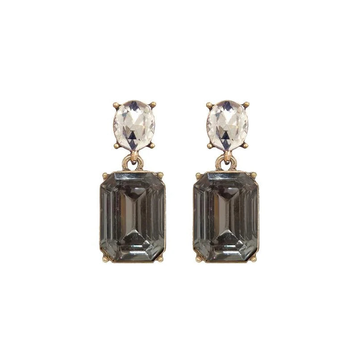 Oval & Square Gem Earrings | Slate Grey & Clear