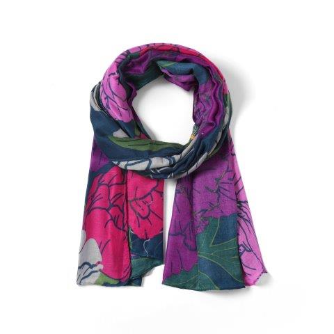 Peonies Scarf | Navy