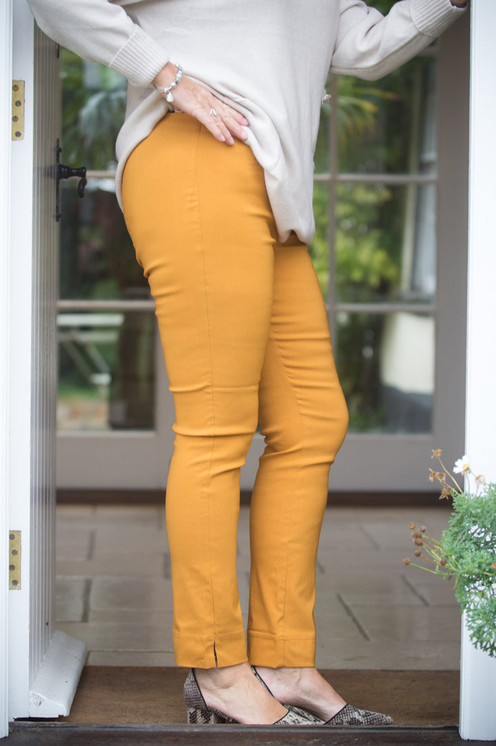 Stehmann Trousers Ina 740 | Mustard | Discover Stehmann's Spring/Summer wardrobe of trousers for women. Stehmann make their trousers with materials to ensure a stretchy, comfortable, stylish slim fit.