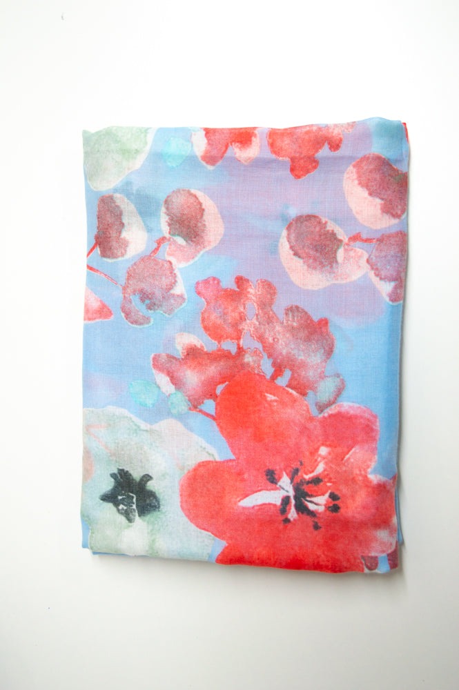 Baby Blue Floral Print Scarf