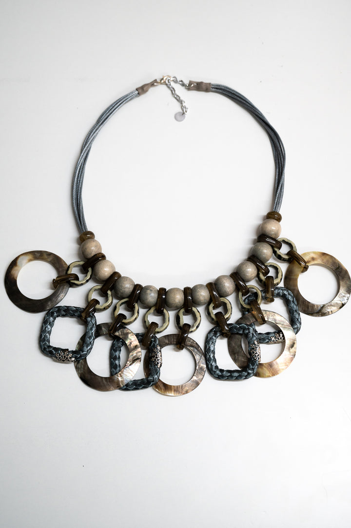 Short Taupe Layered Beaded Necklace