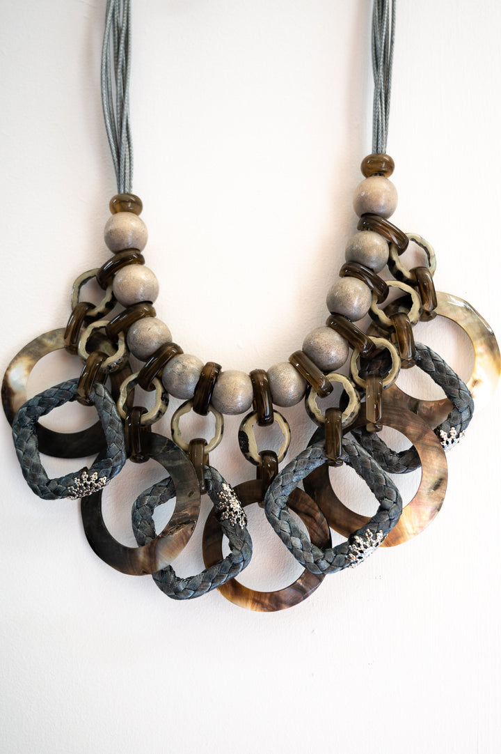 Short Taupe Layered Beaded Necklace