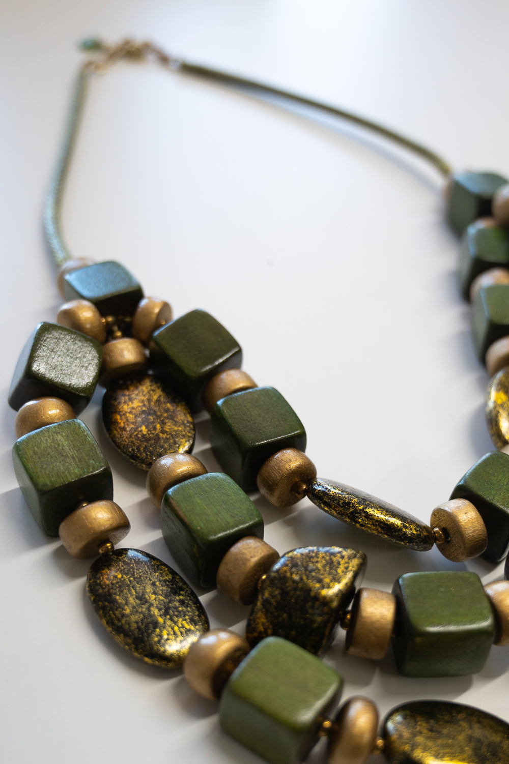 Chunky Green and Gold Metallic Layered Necklace